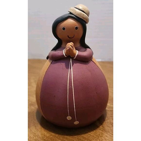 Peruvian Clay Roly Poly Mary & Joseph Figurines Set Of 2 - 5" Tall 4" Wide Each - Picture 8 of 13